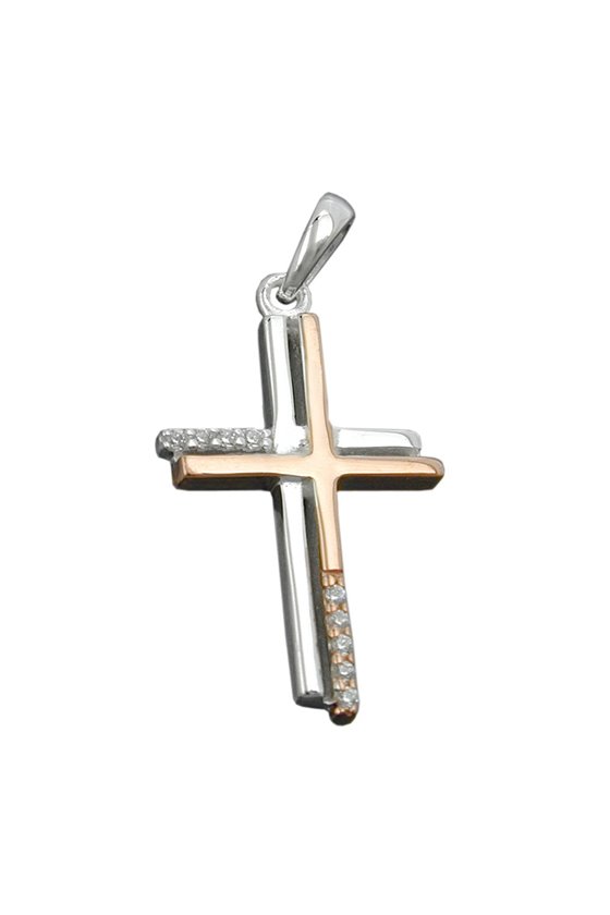PENDANT CROSS TWO TONE 9K WHITE GOLD