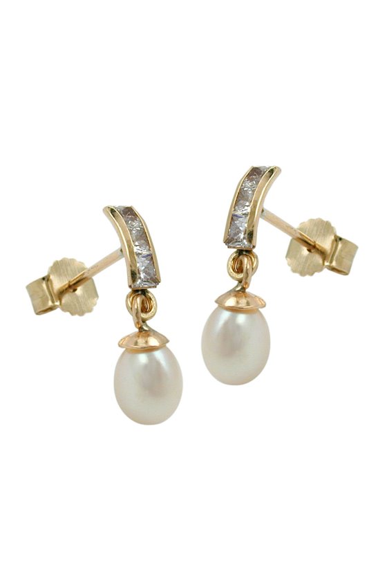 EARRINGS STUDS PEARL/ZIRCONIA 9K GOLD