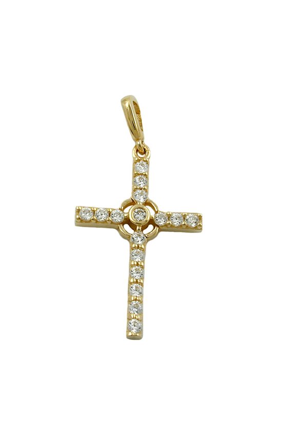 PENDANT CROSS WITH ZIRCONIA CRYSTALS 9K GOLD
