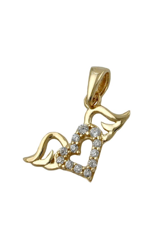 PENDANT HEART WITH WINGS 9K GOLD