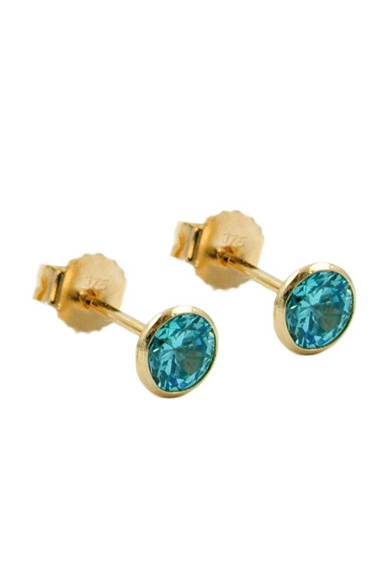 EARRINGS ZIRCONIA TURQUOISE 4MM 9K GOLD