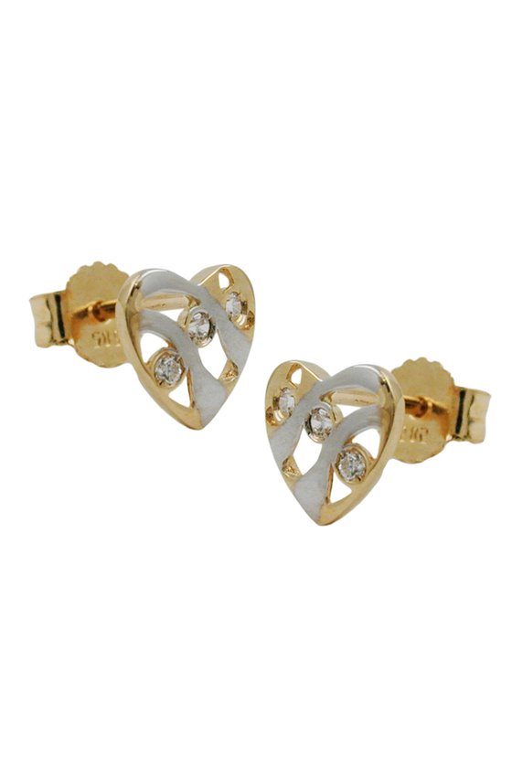 STUD EARRINGS BICOLOUR CUBIC ZIRCONIA 14K GOLD
