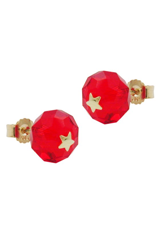 STUD EARRINGS CRYSTAL RED STAR 14K GOLD