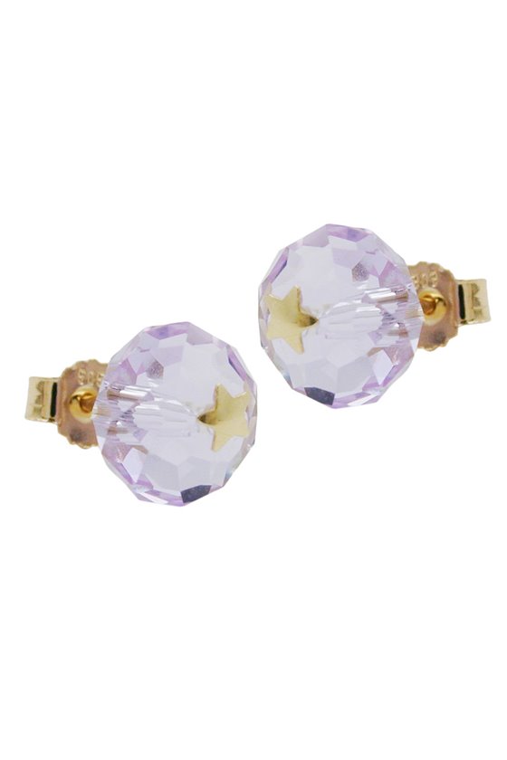 STUD EARRINGS CRYSTAL PURPLE STAR 14K GOLD