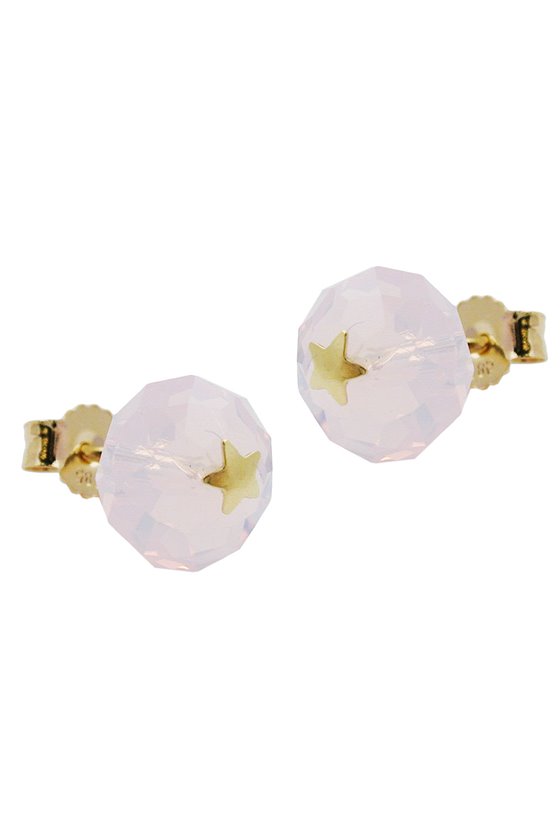 STUD EARRINGS CRYSTAL PINK STAR 14K GOLD