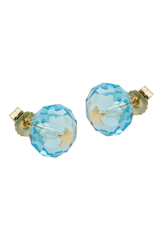 STUD EARRINGS CRYSTAL AQUA STAR 14K GOLD