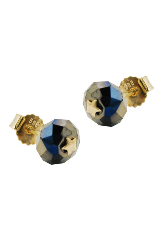 STUD EARRINGS CRYSTAL BLACK STAR 14K GOLD