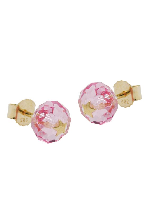 STUD EARRINGS CRYSTAL PINK STAR 14K GOLD