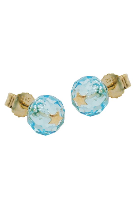 STUD EARRINGS CRYSTAL AQUA STAR 14K GOLD