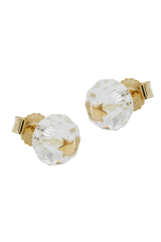 STUD EARRINGS CRYSTAL WHITE STAR 14K GOLD