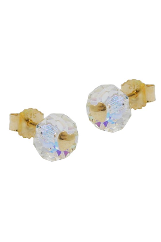 STUD EARRINGS CRYSTAL WHITE HEART 14K GOLD