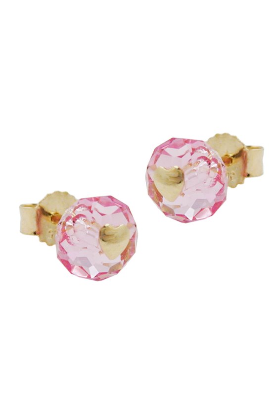STUD EARRINGS CRYSTAL PINK HEART 14K GOLD