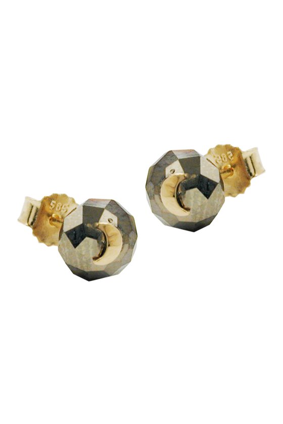 STUD EARRINGS BLACK GLASS MOON 14K GOLD