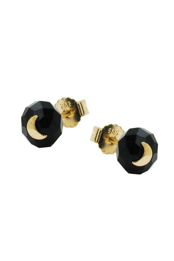STUD EARRINGS CRYSTAL BLACK MOON 14K GOLD