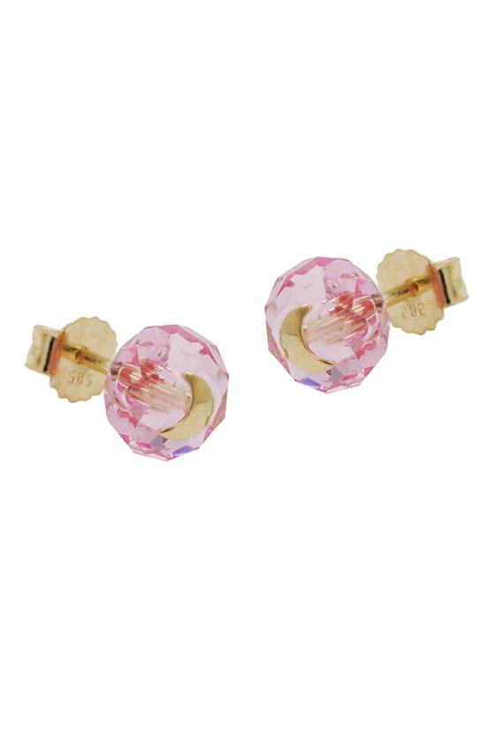 STUD EARRINGS CRYSTAL PINK MOON 14K GOLD
