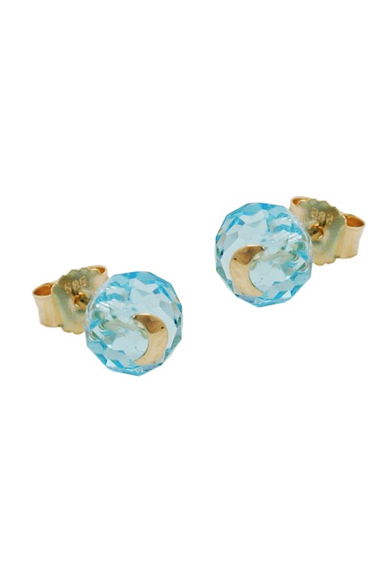 STUD EARRINGS CRYSTAL AQUA MOON 14K GOLD