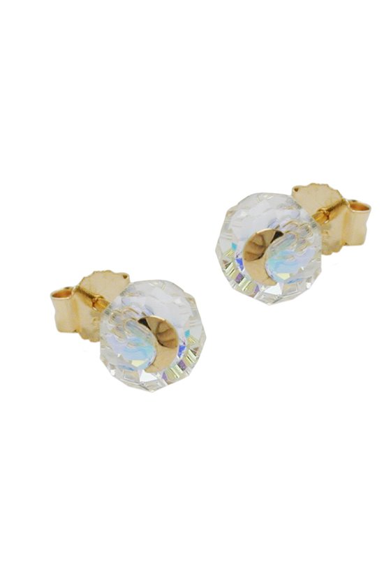 STUD EARRINGS CRYSTAL WHITE MOON 14K GOLD