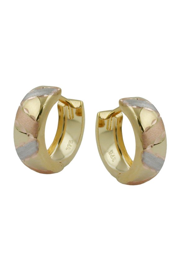 HOOP EARRINGS TRI-COLOUR DIAMOND CUT 9K GOLD