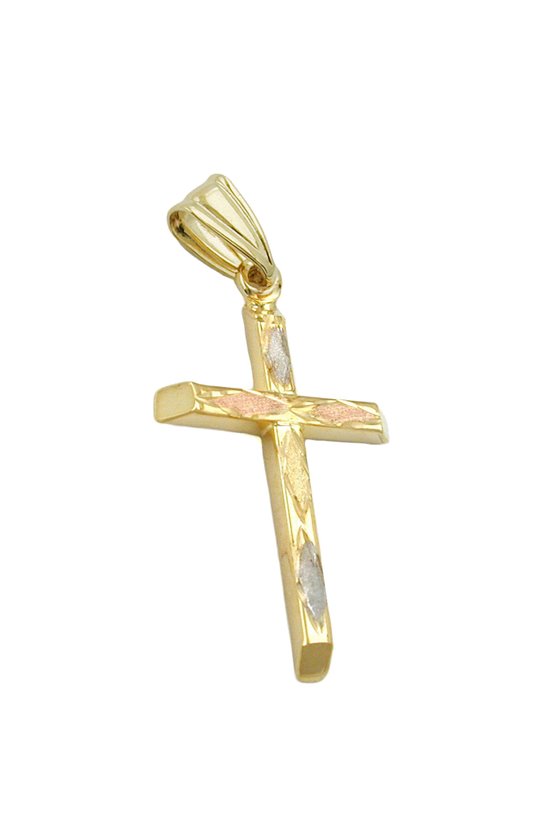 PENDANT CROSS TRI-COLOUR 9K GOLD