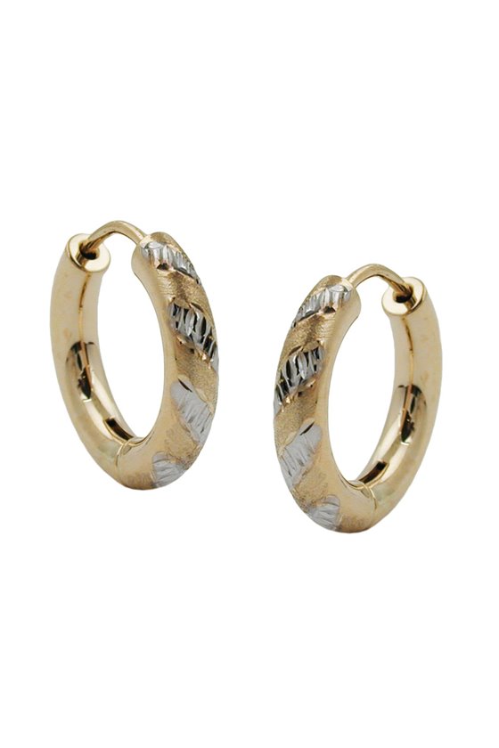 HOOP EARRINGS BICOLOUR DIAMOND CUT 9K GOLD