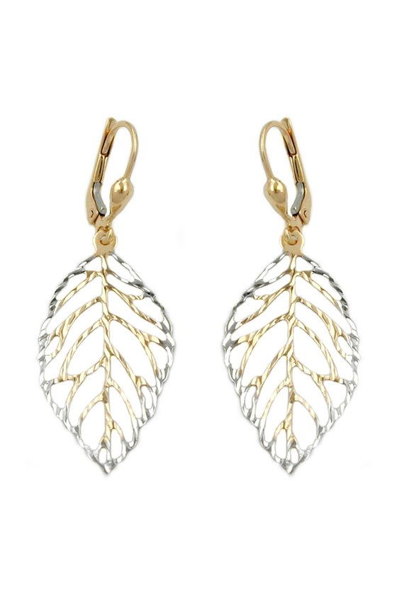 LEVERBACK EARRINGS LEAFS BICOLOUR 9K GOLD