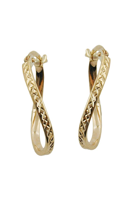 HOOP EARRINGS TWISTED DIAMOND CUT 9K GOLD