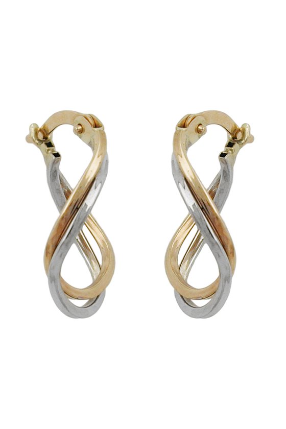 HOOP EARRINGS TWISTED DESIGN TWO TONE 9K GOLD