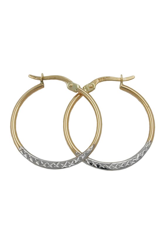 HOOP EARRINGS BICOLOUR DIAMOND CUT 9K GOLD