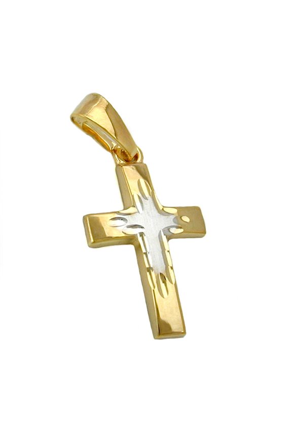PENDANT 23MM BICOLOUR CROSS 9K GOLD