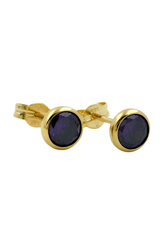 STUD EARRINGS PURPLE ZIRCONIA 5MM 8K GOLD