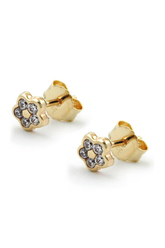 STUD EARRINGS FLOWER 4MM ZIRCONIA 9K GOLD