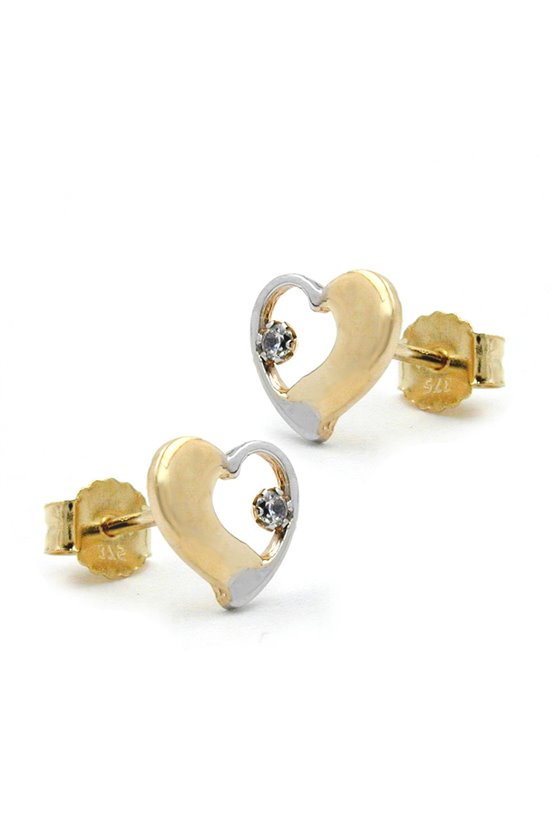 STUD EARRINGS HEARTS BI-COLOURED 9K GOLD
