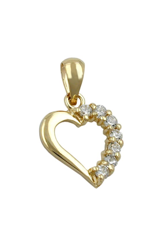 PENDANT 14MM HEART WITH ZIRCONIA 9K GOLD