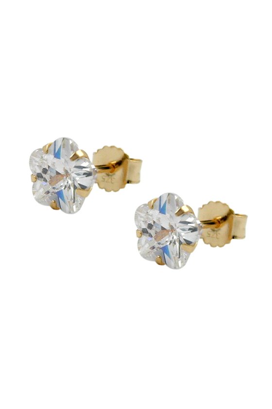 STUD EARRINGS 6MM ZIRCONIA FLOWERS 9K GOLD