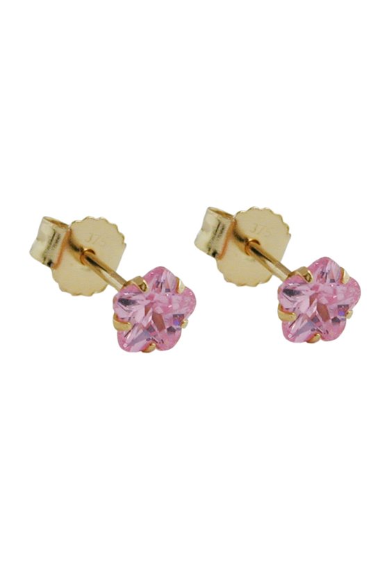STUD EARRINGS PINK ZIRCONIA 4MM 9K GOLD