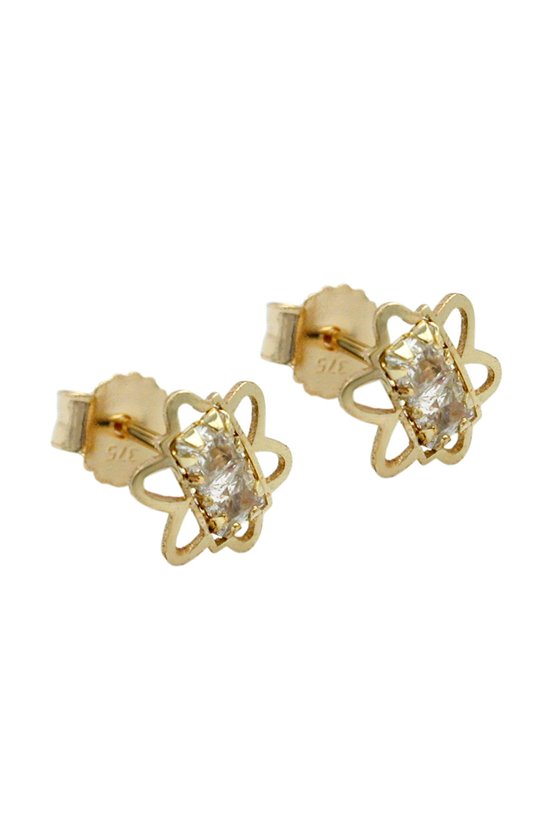 STUD EARRINGS 6MM ZIRCONIA FLOWERS 9K GOLD