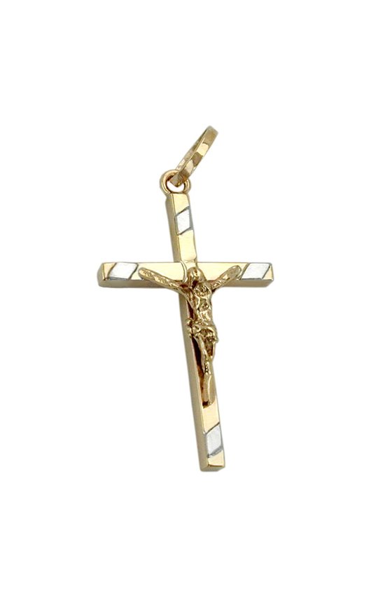 PENDANT 22MM CRUCIFIX BI-COLOURED 9K GOLD