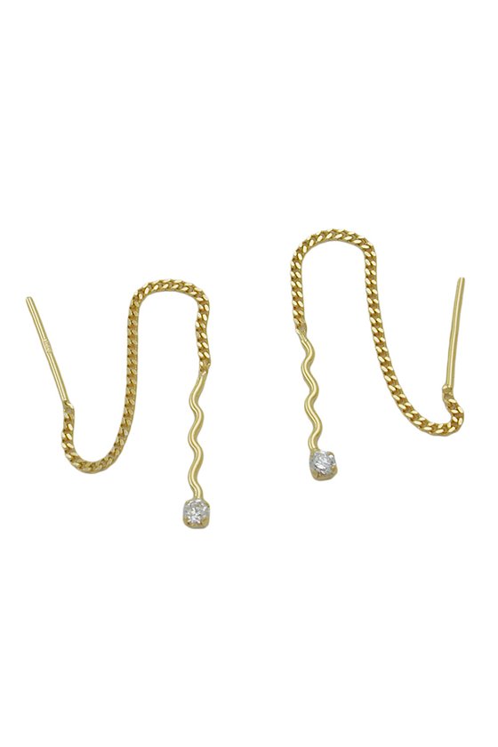 CHAIN EARRINGS WAVE WITH ZIRCONIA 8K GOLD