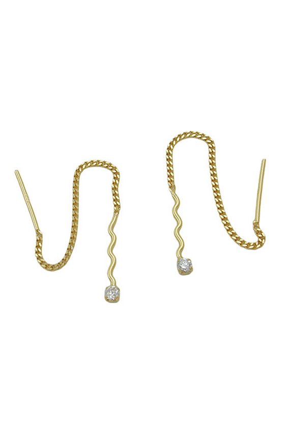 CHAIN EARRINGS WAVE WITH ZIRCONIA 8K GOLD