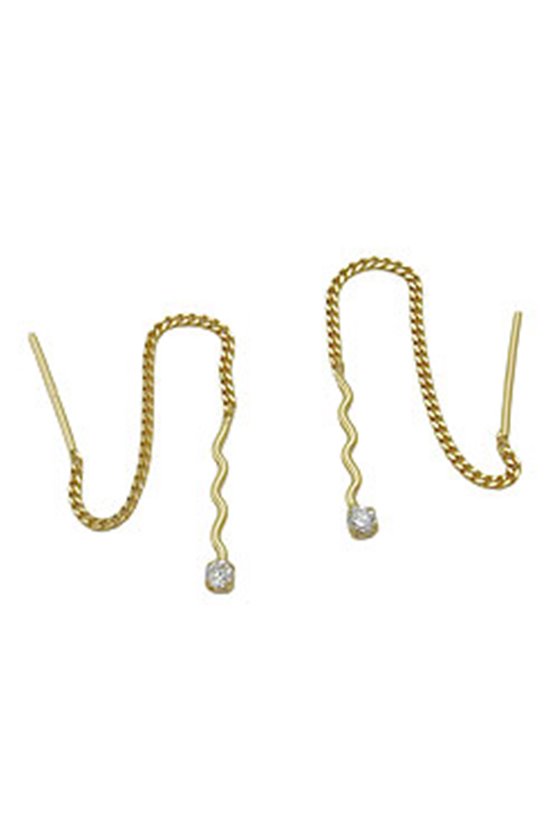 CHAIN EARRINGS WAVE WITH ZIRCONIA 8K GOLD