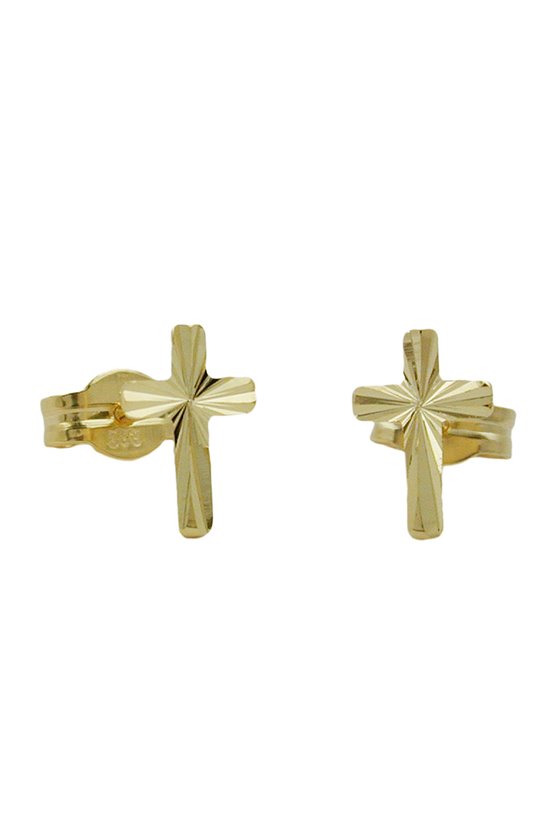 STUD EARRINGS CROSS POLISHED 8K GOLD