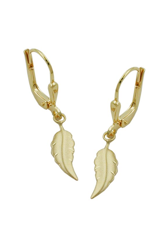 LEVERBACK EARRINGS LEAF MATTE FINISHED 8K GOLD