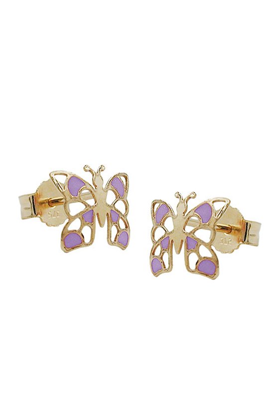 EARRING STUD BUTTERFLY PURPLE 9K GOLD