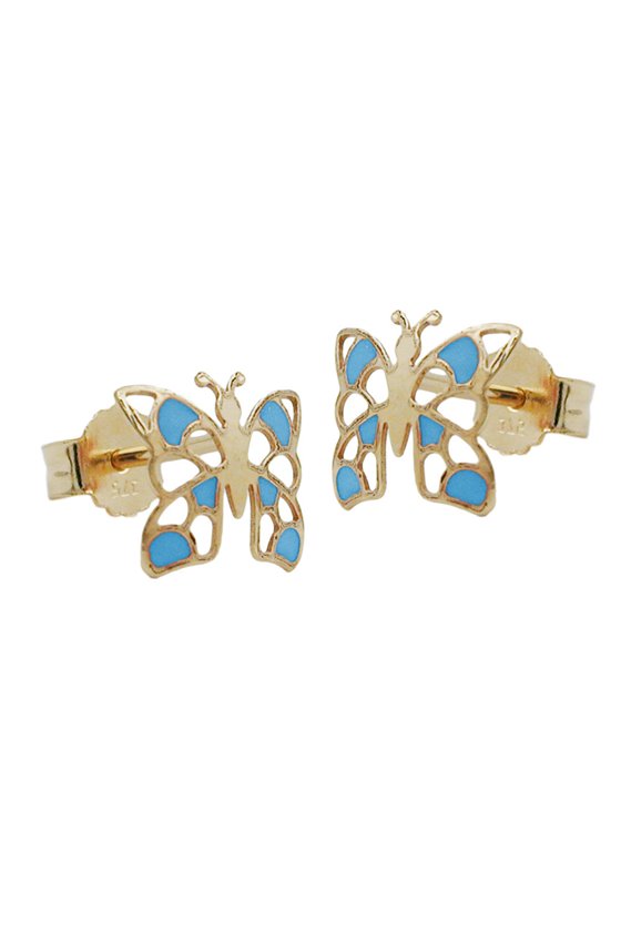 EARRING STUD BUTTERFLY BLUE 9K GOLD