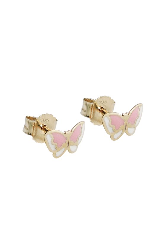 STUD EARRINGS BUTTERFLY PINK/ WHITE 9K GOLD