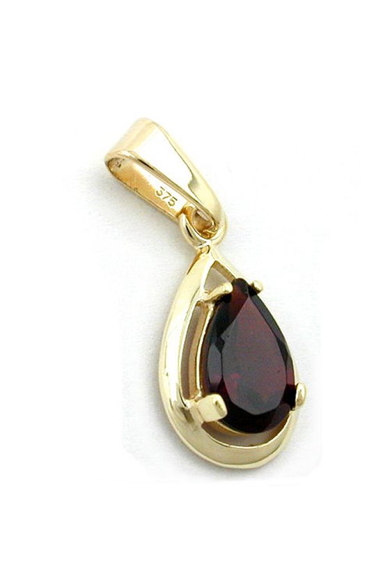 PENDANT DROP SHAPE DARK RED 9K GOLD