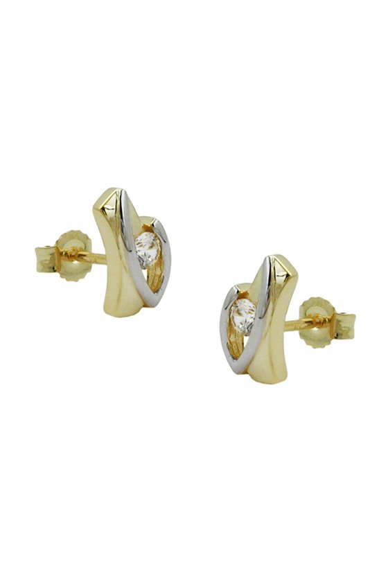 STUD EARRINGS BI-COLOURED ZIRCONIA 9K GOLD