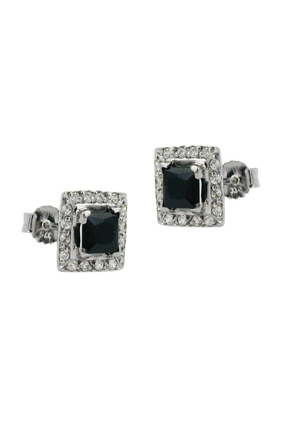 EARRINGS BLACK STONE ZIRCONIA 9K GOLD