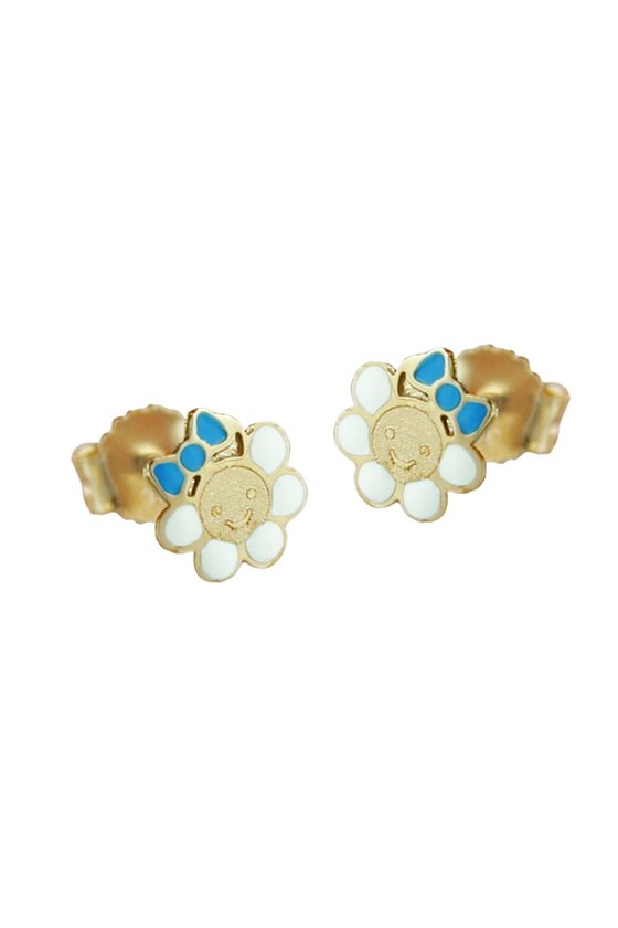 EARRING STUD FLOWER MULTICOLORED 9K GOLD