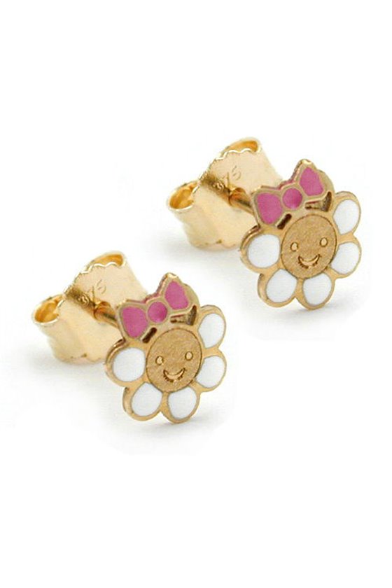 EARRING STUD FLOWER MULTICOLORED 9K GOLD